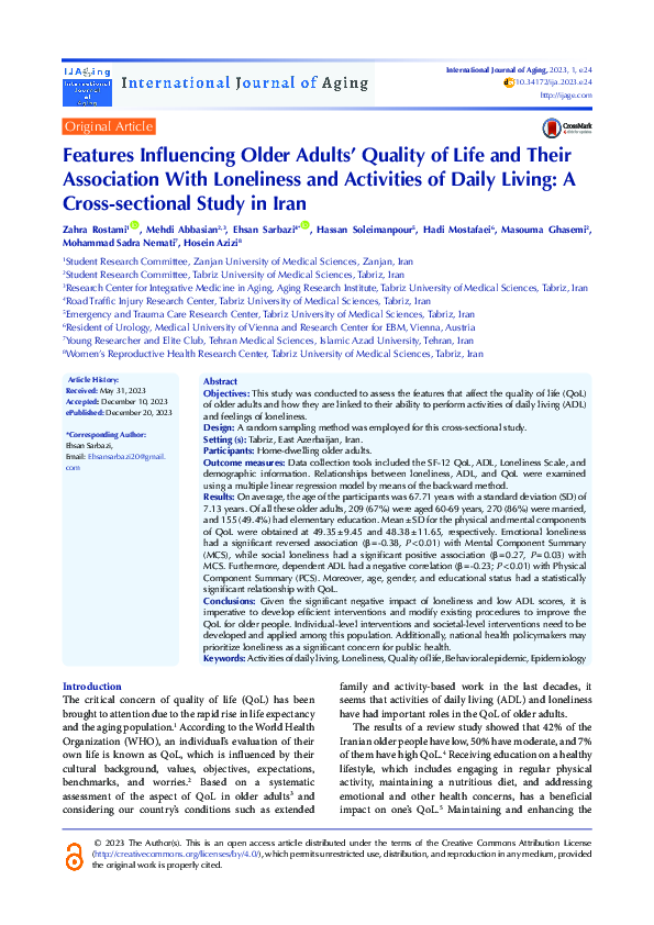 (PDF) Features Influencing Older Adults’ Quality of Life and Their ...