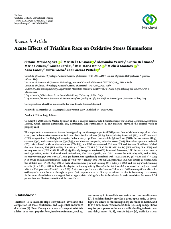 (PDF) Acute Effects of Triathlon Race on Oxidative Stress Biomarkers