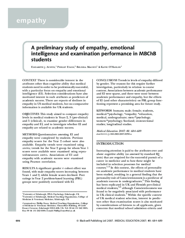 (PDF) A preliminary study of empathy, emotional intelligence and ...