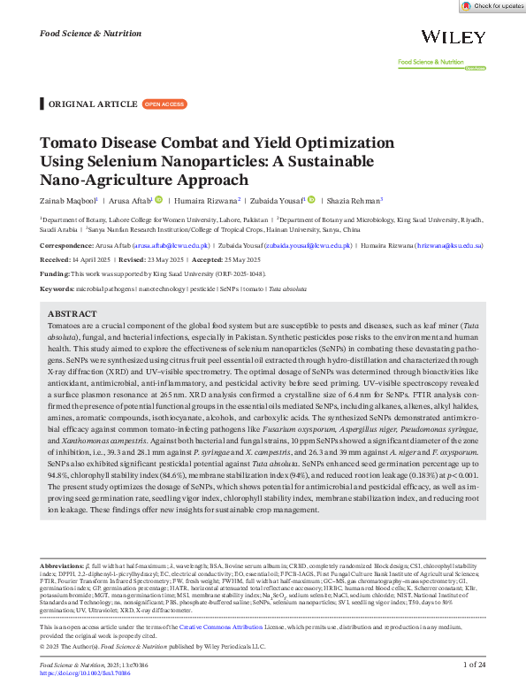 (PDF) Tomato Disease Combat and Yield Optimization Using Selenium ...