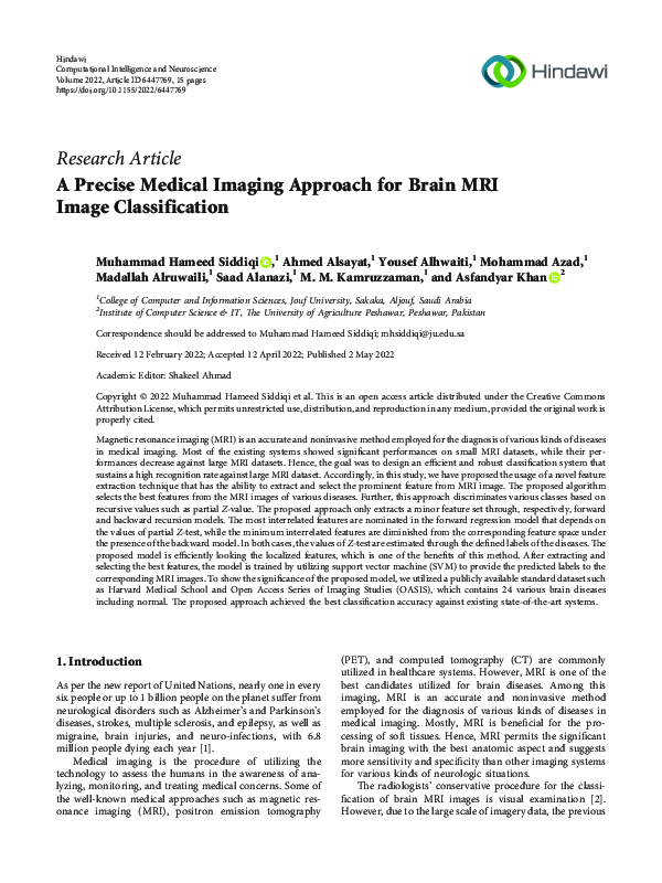 (PDF) A Precise Medical Imaging Approach for Brain MRI Image Classification