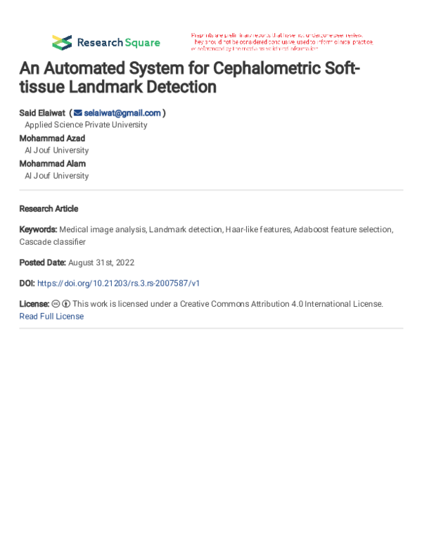 (PDF) An Automated System for Cephalometric Soft-tissue Landmark Detection