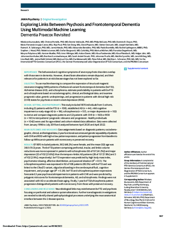 (PDF) Exploring Links Between Psychosis and Frontotemporal Dementia ...