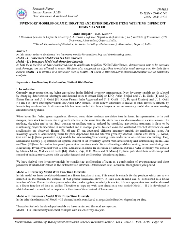 (PDF) Inventory Models for Ameliorating and Deteriorating Items with ...