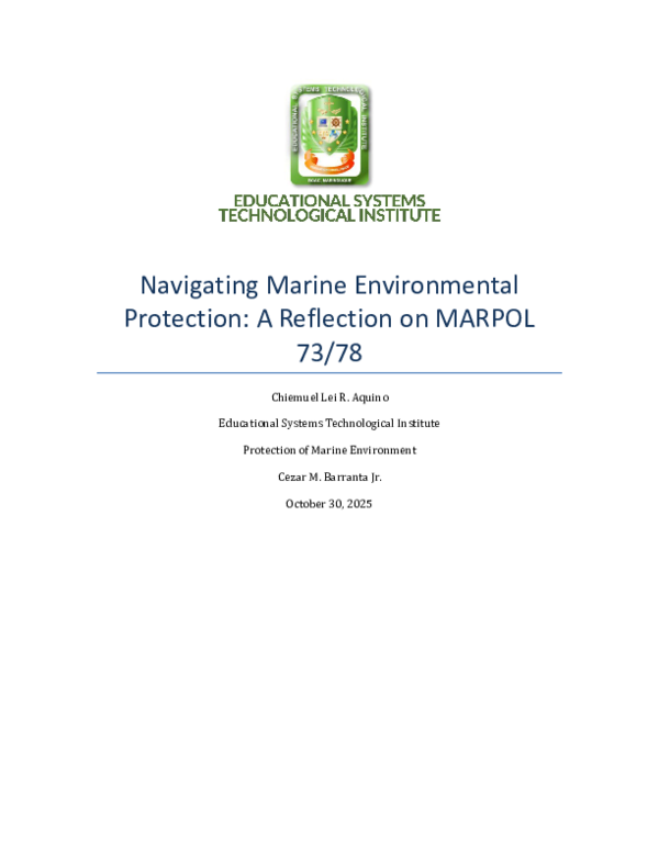 (PDF) Navigating Marine Environmental Protection: A Reflection on ...