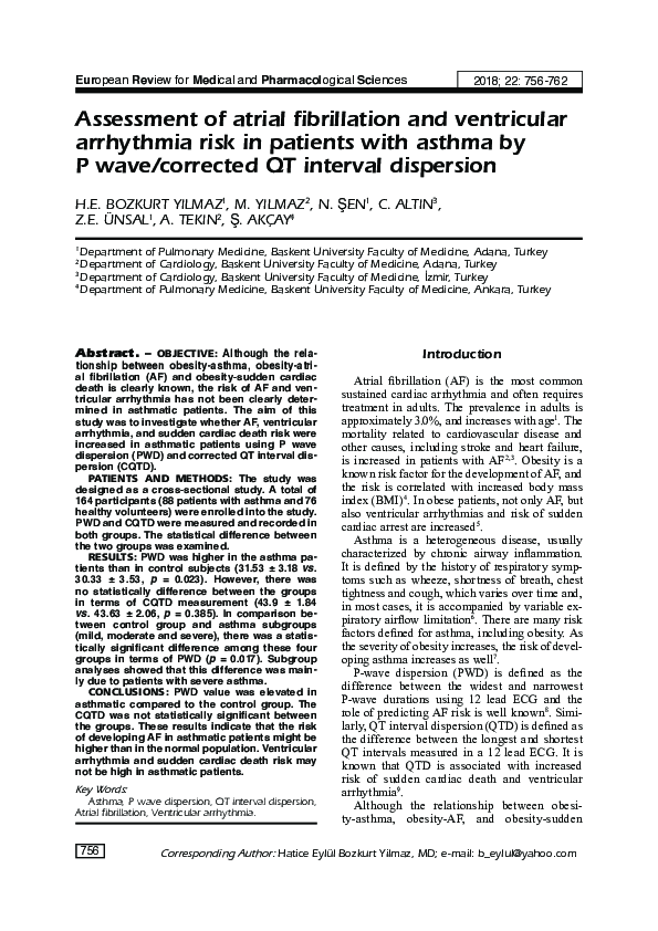 (PDF) Assessment of Atrial Fibrillation and Ventricular Arrhythmia Risk ...