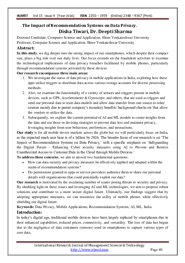 (PDF) The Impact of Recommendation Systems on Data Privacy