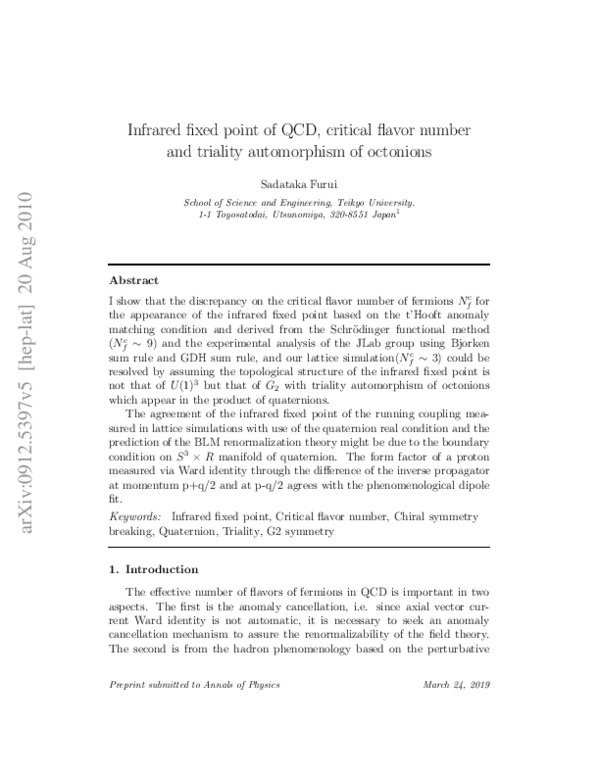 (PDF) Infrared fixed point of QCD, critical flavor number and triality ...