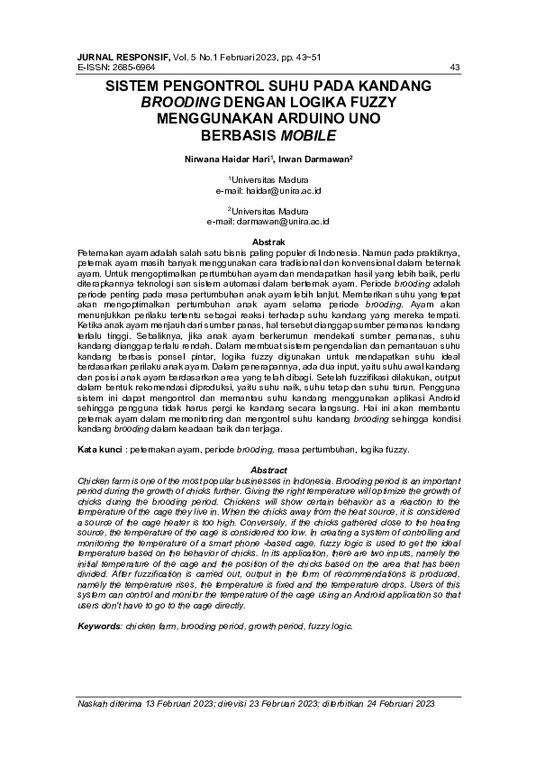 (PDF) Sistem Pengontrol Suhu Pada Kandang Brooding Dengan Logika Fuzzy ...