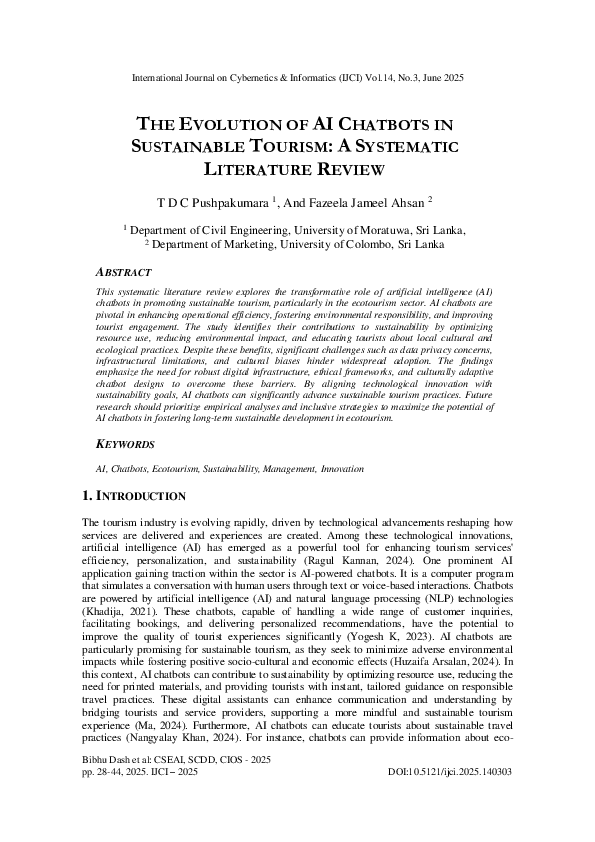 (PDF) THE EVOLUTION OF AI CHATBOTS IN SUSTAINABLE TOURISM: A SYSTEMATIC ...