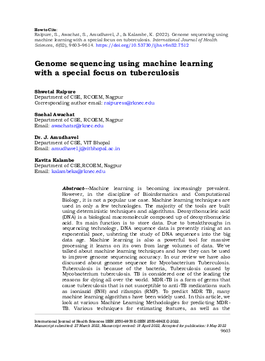 (PDF) Genome sequencing using machine learning with a special focus on ...