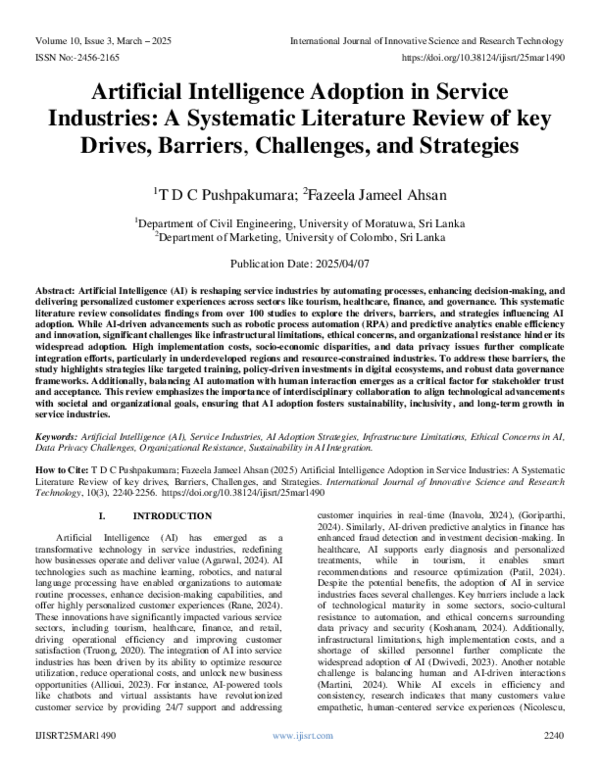 (PDF) Artificial Intelligence Adoption in Service Industries: A ...