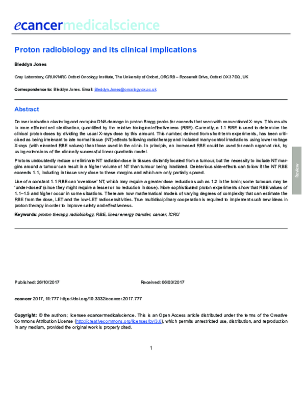 (PDF) Proton radiobiology and its clinical implications