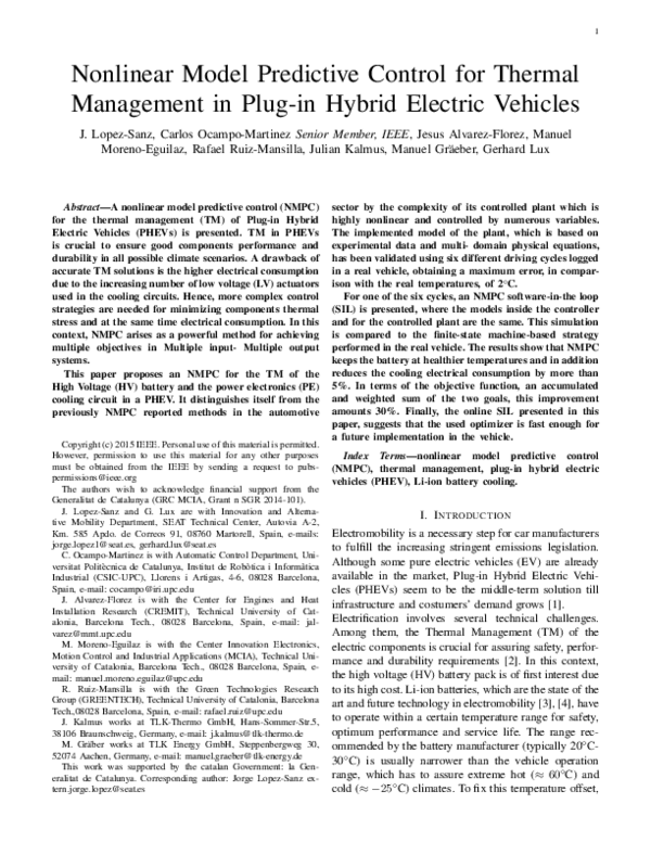 (PDF) Nonlinear Model Predictive Control for Thermal Management in Plug ...