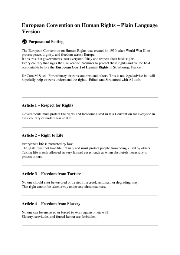 (PDF) European Convention on Human Rights -Plain Language Version 🌍 ...