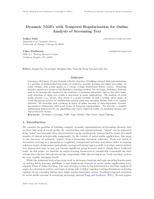(PDF) Dynamic NMFs with temporal regularization for online analysis of ...