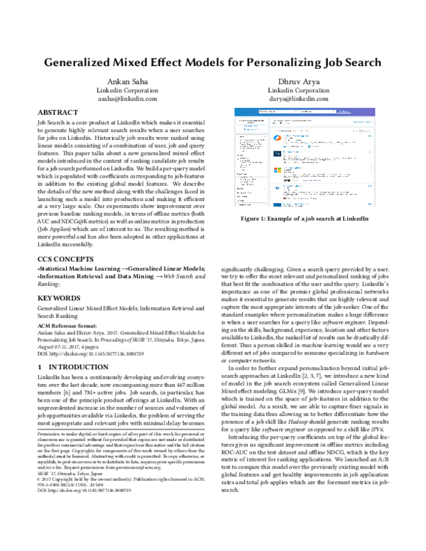 (PDF) Generalized Mixed Effect Models for Personalizing Job Search