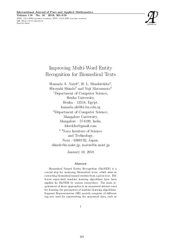 (PDF) Improving Multi-Word Entity Recognition for Biomedical Texts