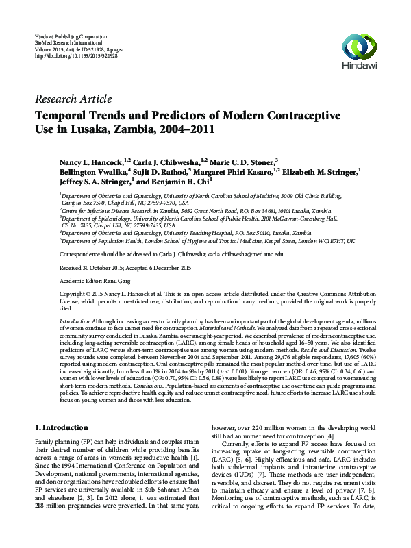 (PDF) Temporal Trends and Predictors of Modern Contraceptive Use in ...