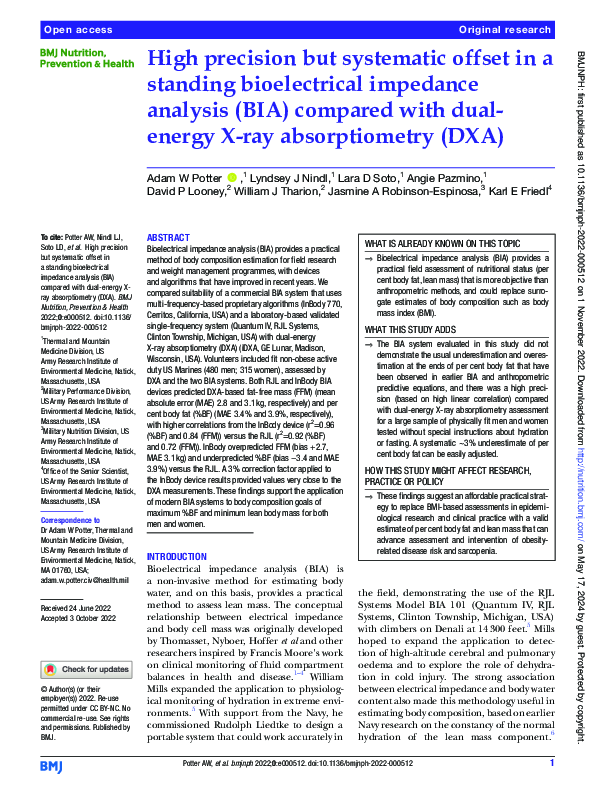 (PDF) High precision but systematic offset in a standing bioelectrical ...