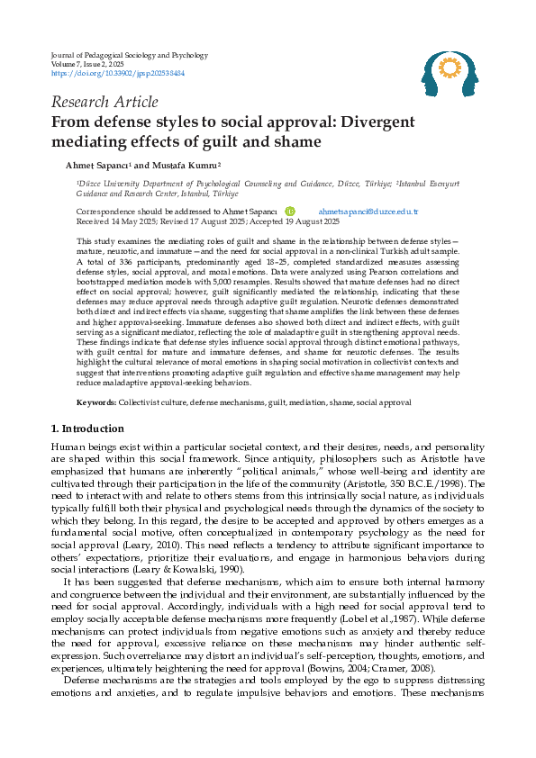 (PDF) From defense styles to social approval: Divergent mediating ...