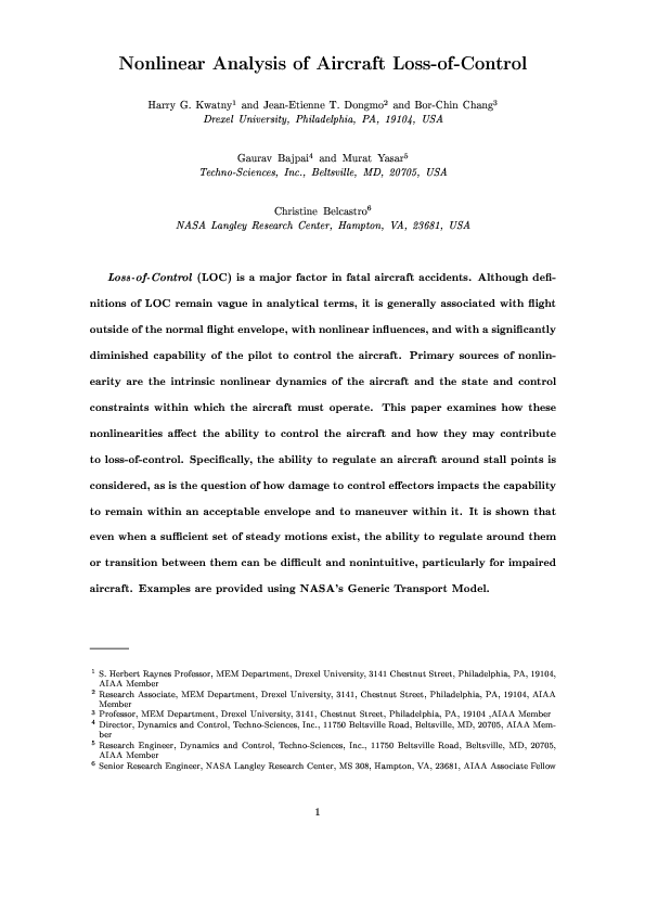 (PDF) Nonlinear Analysis of Aircraft Loss of Control