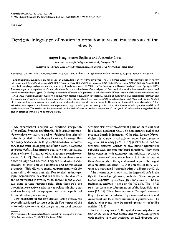 (PDF) Dendritic integration of motion information in visual ...