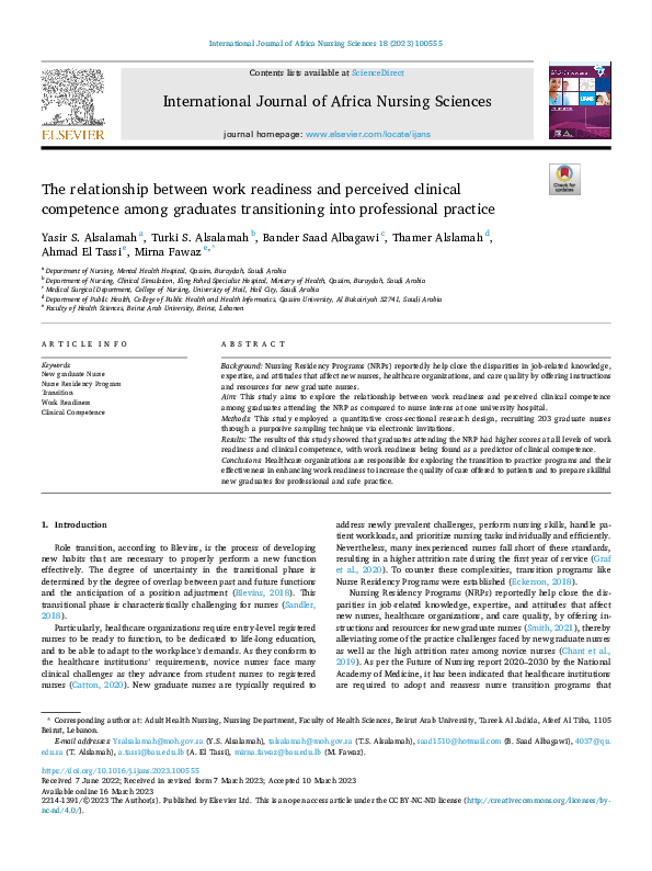 (PDF) The relationship between work readiness and perceived clinical ...