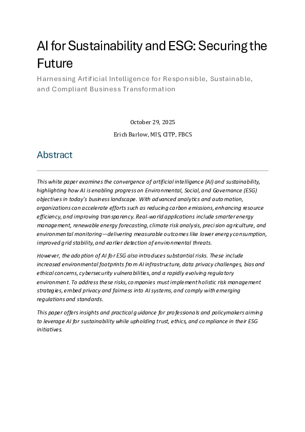 (PDF) AI for Sustainability and ESG: Securing the Future Harnessing ...