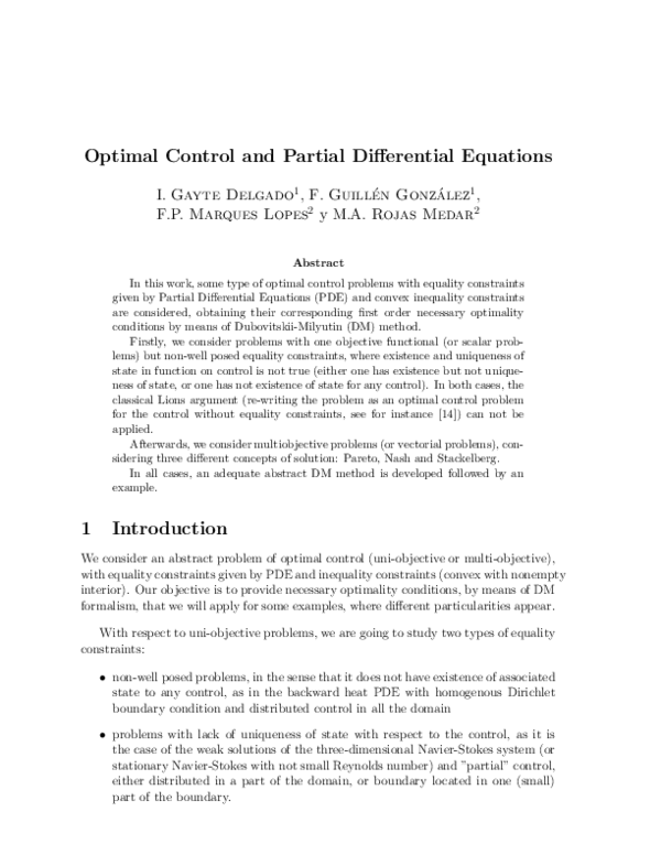 (PDF) Optimal control and partial differential equations