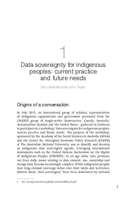 (PDF) Data sovereignty for indigenous peoples: current practice and ...