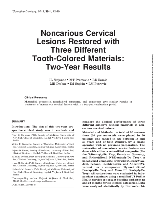 (PDF) Noncarious Cervical Lesions Restored with Three Different Tooth ...