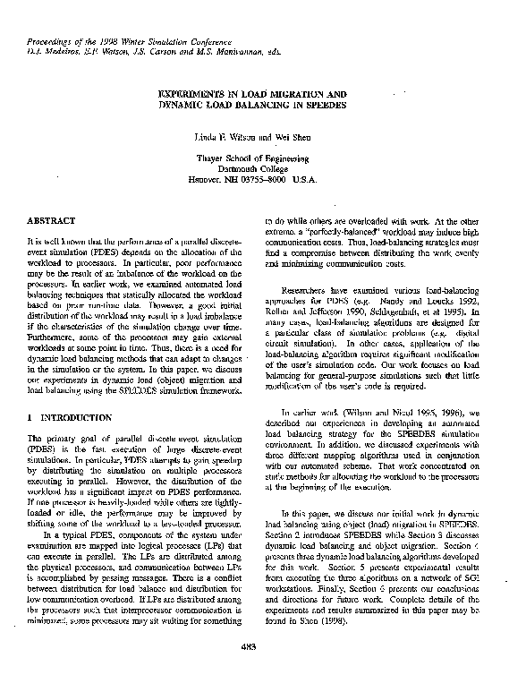 (PDF) Experiments in load migration and dynamic load balancing in SPEEDES