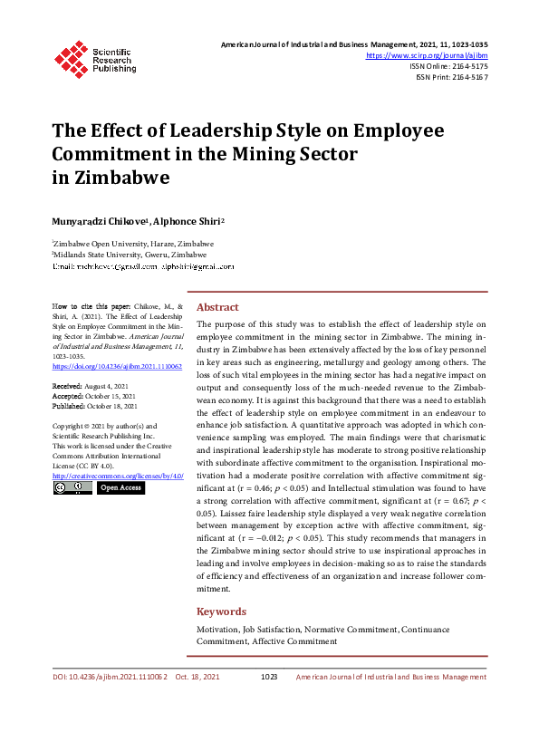 (PDF) The Effect of Leadership Style on Employee Commitment in the ...