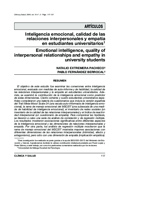 (PDF) Inteligencia emocional, calidad de las relaciones interpersonales ...