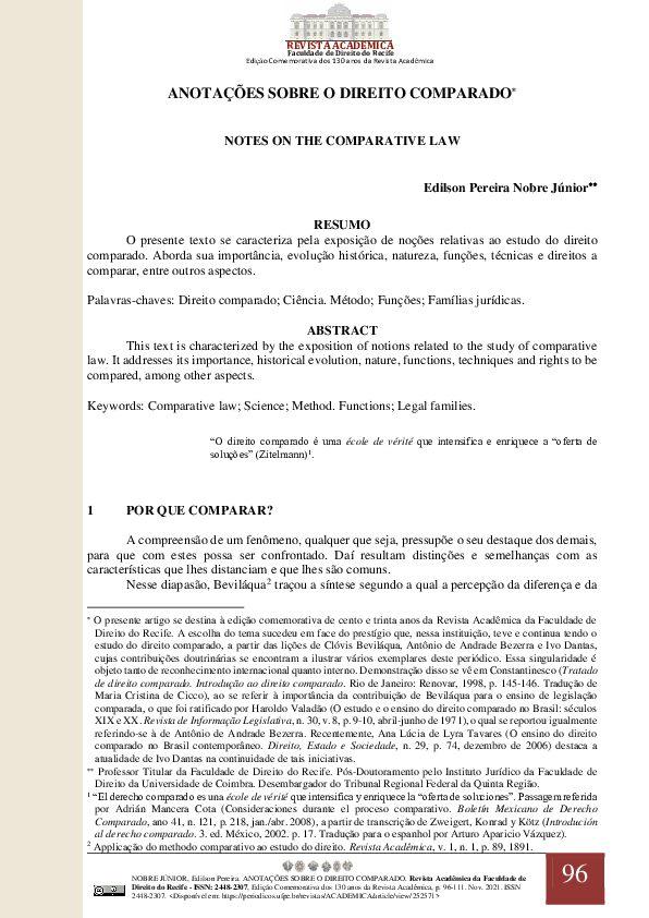 (PDF) ANOTAÇÕES SOBRE O DIREITO COMPARADO NOTES ON THE COMPARATIVE LAW