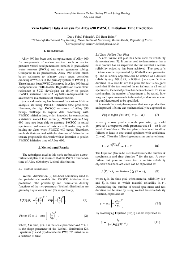(PDF) Zero Failure Data Analysis for Alloy 690 PWSCC Initiation Time ...