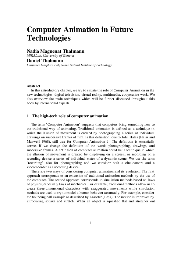 (PDF) Computer Animation in Future Technologies