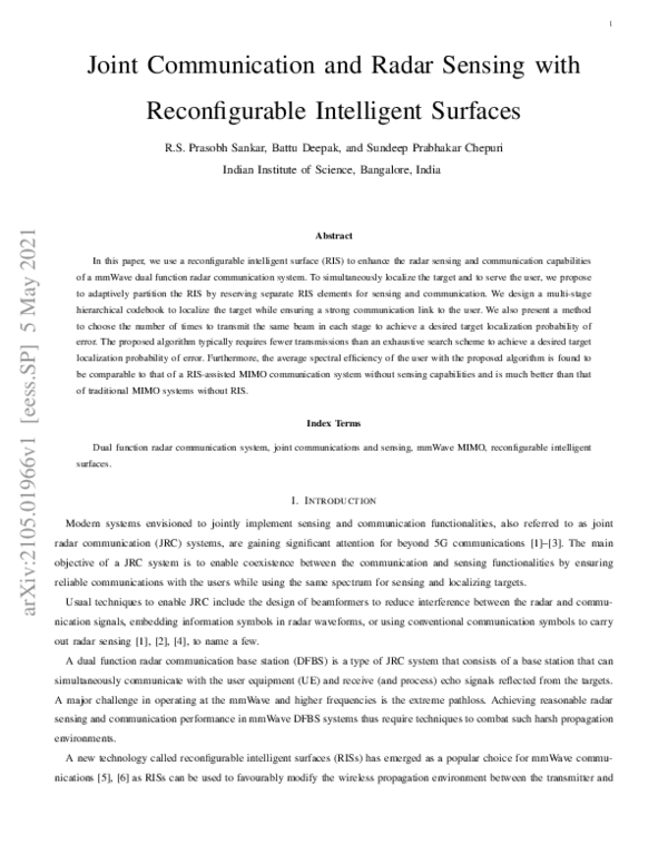 (PDF) Joint Communication and Radar Sensing with Reconfigurable ...