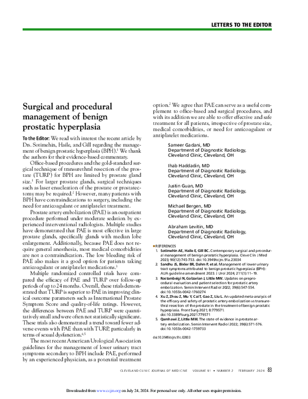 (PDF) Surgical and procedural management of benign prostatic hyperplasia