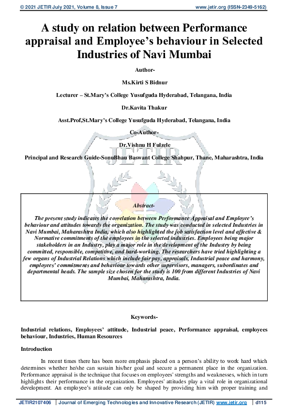(PDF) A study on relation between Performance appraisal and Employee’s ...