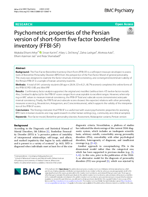 (PDF) Psychometric properties of the Persian version of short-form five ...