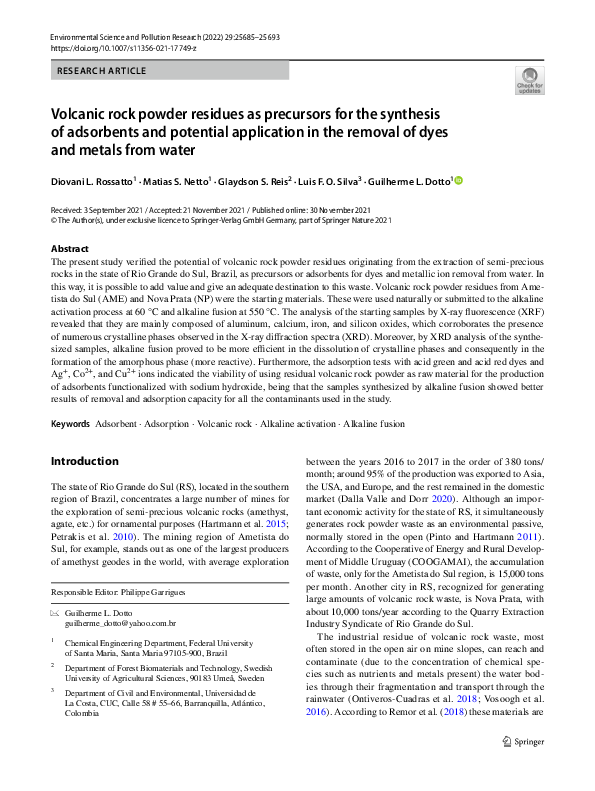 (PDF) Volcanic rock powder residues as precursors for the synthesis of ...