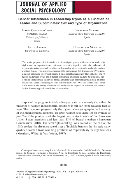(PDF) Gender Differences in Leadership Styles as a Function of Leader ...