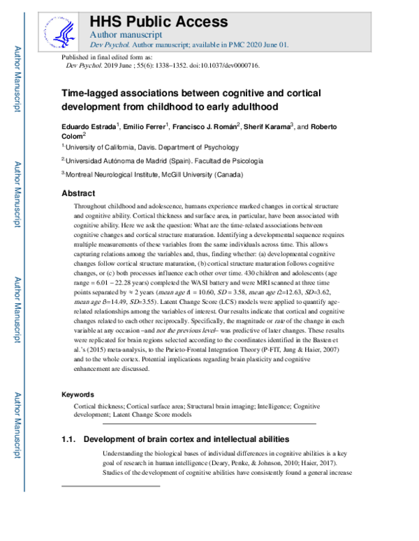 (PDF) Time-lagged associations between cognitive and cortical ...