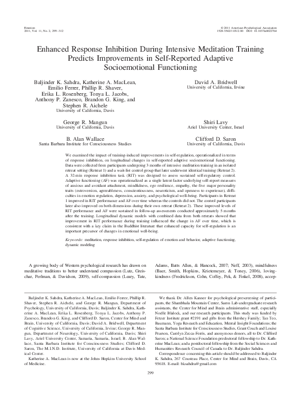 (PDF) Enhanced response inhibition during intensive meditation training ...
