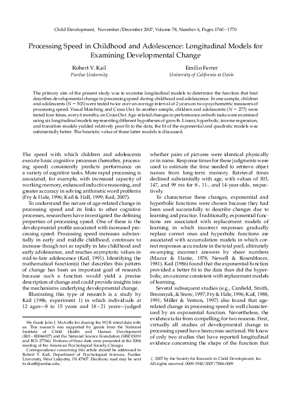 (PDF) Processing Speed in Childhood and Adolescence: Longitudinal ...