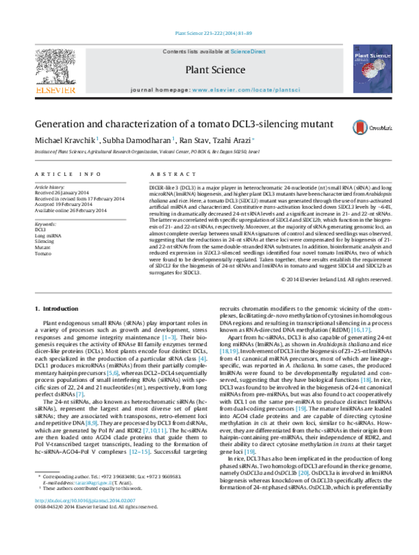 (PDF) Generation and characterization of a tomato DCL3-silencing mutant