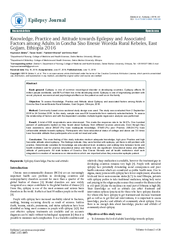(PDF) Knowledge, Practice and Attitude towards Epilepsy and Associated ...