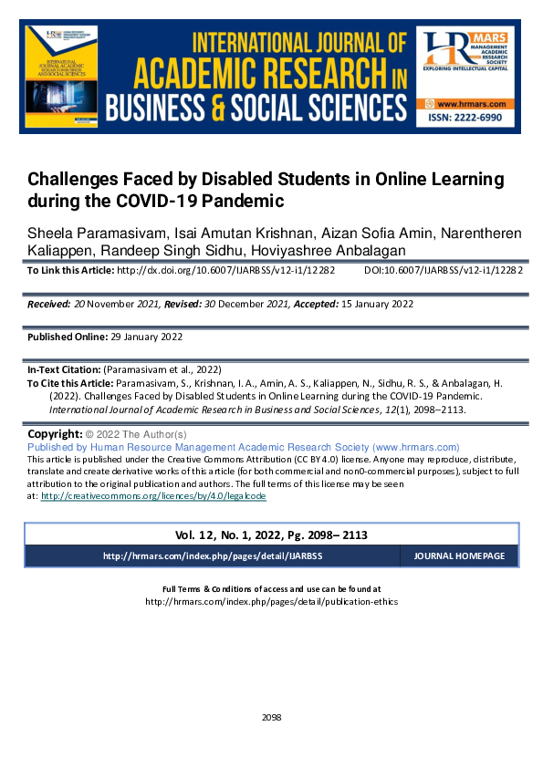 (PDF) Challenges Faced by Disabled Students in Online Learning during ...